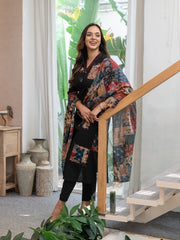 Women Black Cotton Original Patch Kurta Pant and Dupatta set
