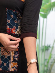 Women Black Cotton Original Patch Kurta Pant and Dupatta set