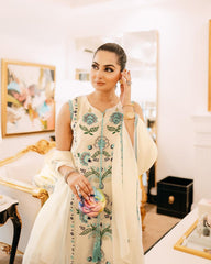 Women White Georgette Embroidery Kurta Pant and Dupatta set