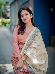 Women Pink Cotton Eternal Kurta Pant and Dupatta set