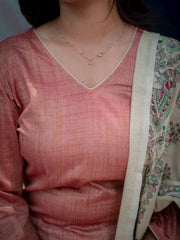 Women Pink Cotton Eternal Kurta Pant and Dupatta set