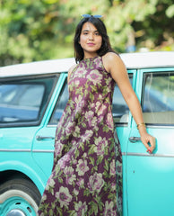 Women Purple Flowers Cotton Womanhood Co-Ord set