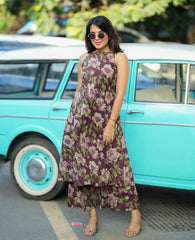 Women Purple Flowers Cotton Womanhood Co-Ord set