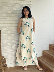 Women White Cotton Womanhood Kurta Palazzo set