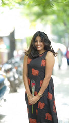 Women Black Elephant Cotton Kurta Palazzo set