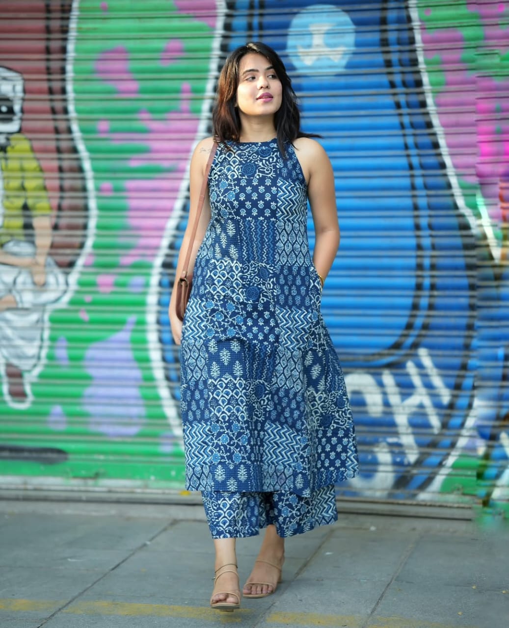 Women Indigo Blue Cotton Kurta Palazzo set