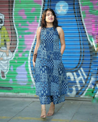 Women Indigo Blue Cotton Kurta Palazzo set
