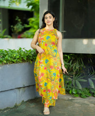 Women Yellow Cotton Womanhood Kurta Palazzo set