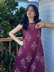 Women Burgundy Cotton Kurta palazzo set