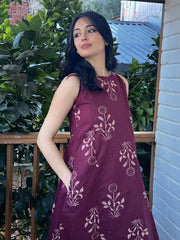 Women Burgundy Cotton Kurta palazzo set