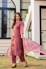 Women Blush Pink Roman Silk Kurta Pant and Banarasi Dupatta set