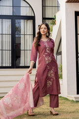 Women Blush Pink Roman Silk Kurta Pant and Banarasi Dupatta set