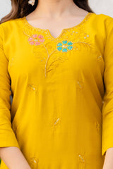 Women Yellow Roman Silk Kurta Pant and Banarsi Dupatta set