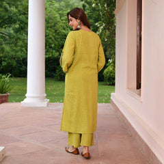 Women Yellow Cotton Thread Elegance Kurta Pant set