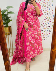 Women Pink Cotton Gorgeous Look Kurta Pant and Dupatta set