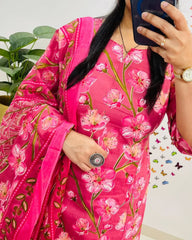 Women Pink Cotton Gorgeous Look Kurta Pant and Dupatta set