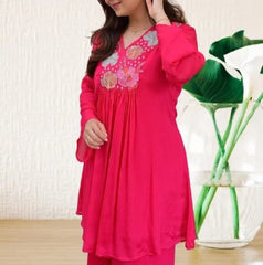 Women Pink Cotton Embroidery Library Co-Ord set