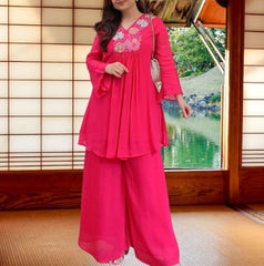 Women Pink Cotton Embroidery Library Co-Ord set