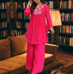 Women Pink Cotton Embroidery Library Co-Ord set