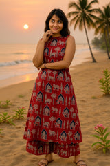 Women Red Hathi Cotton Womanhood Co-Ord set