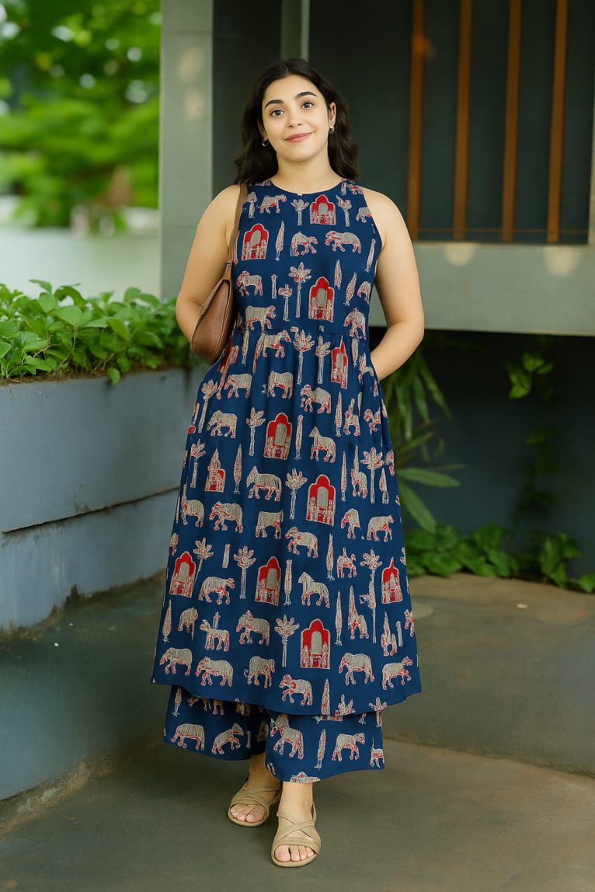 Women Blue Hathi Cotton Womanhood Co-Ord set