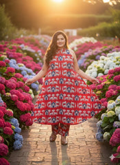 Women Red Hathi Cotton Womanhood Co-Ord set