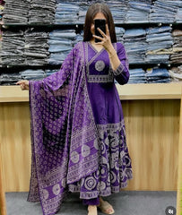 Women Purple Cotton New Year Bash Embroidery Kurta Pant and Dupatta set