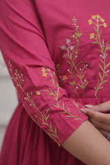 Women Pink Cotton Embellished Kurta ant and Dupatta set