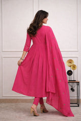 Women Pink Cotton Embellished Kurta ant and Dupatta set