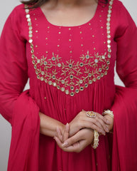 Women Pink Cotton KS Embroidery Kurta Pant and Dupatta set