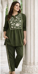 Women Green Cotton Embroidery Wardrobe Enlight Co-Ord set