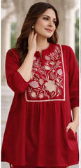 Women Red Cotton Embroidery Wardrobe Enlight Co-Ord set