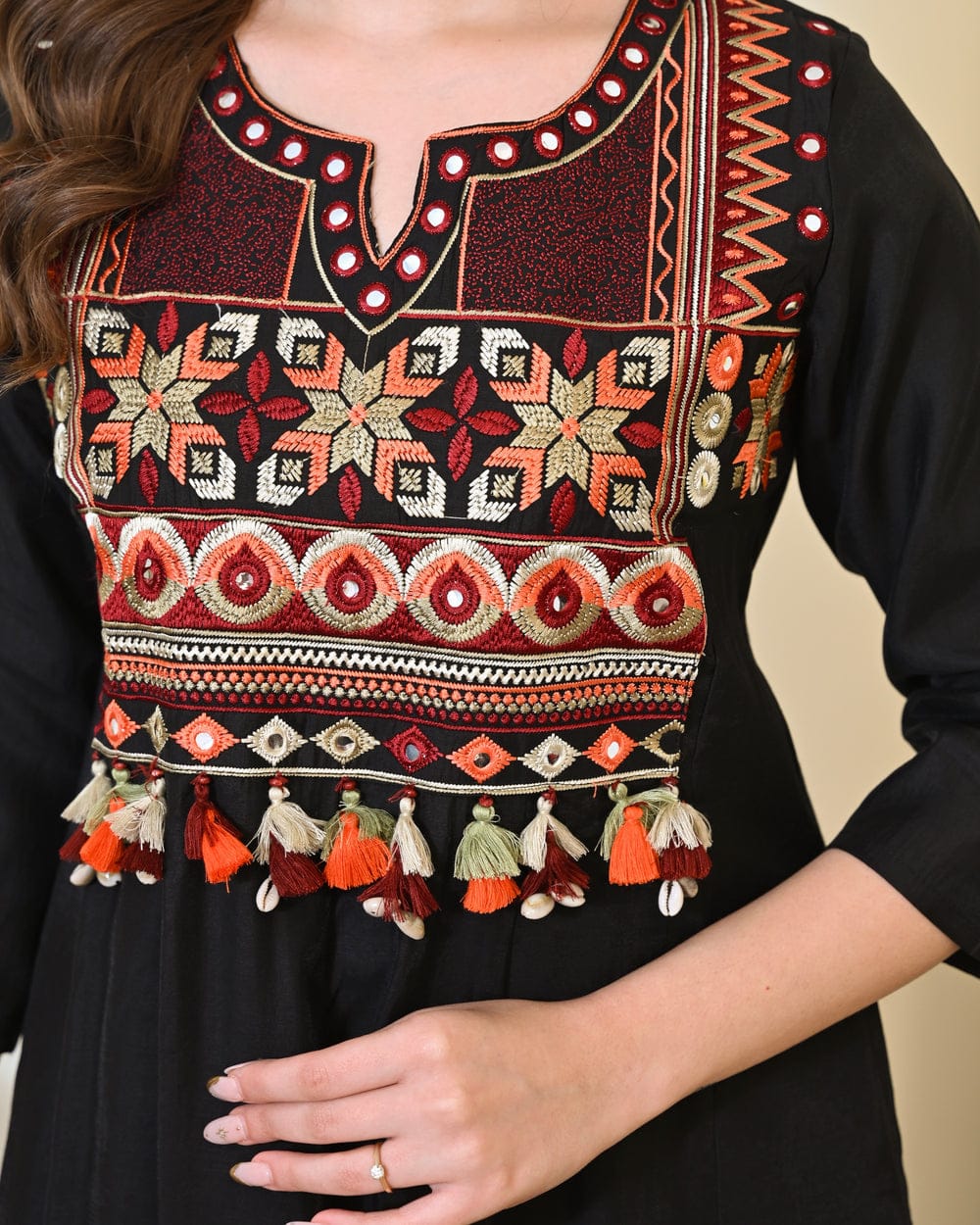 Women Black Cotton Embroidery ASK Kurta Pant and Dupatta set