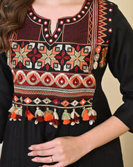 Women Black Cotton Embroidery ASK Kurta Pant and Dupatta set