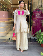 Women White Roman Silk Co-Ord set