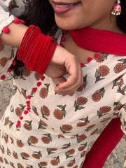 Women Off-White Cotton Kurta Pant and Najveen Dupatta set