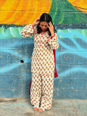Women Off-White Cotton Kurta Pant and Najveen Dupatta set