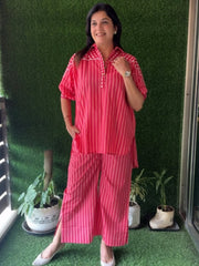 Women Pink Cotton Strips Co-Ord set