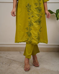 Women Green Cotton Embroidery Latkan Kurta Pant and Dupatta set