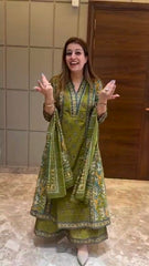 Women Green Cotton Premium Quality Kurta Pant and Dupatta set