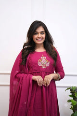 Women Pink Cotton Classy Look Embroidery Kurta Pant and Dupatta set