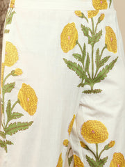 Women White Cotton Marigold Kurta Pant set