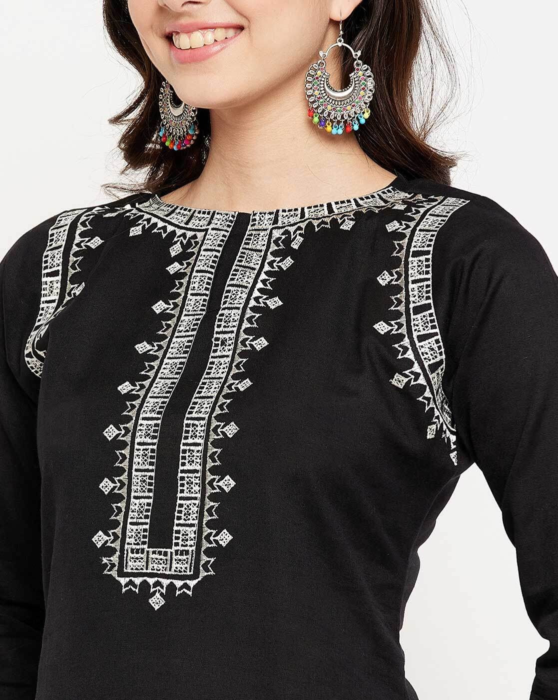 Women Black Cotton high Persona Kurta Pant set