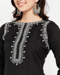Women Black Cotton high Persona Kurta Pant set