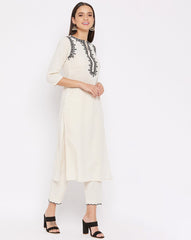 Women White Cotton High Persona Kurta Pant set