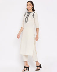 Women White Cotton High Persona Kurta Pant set