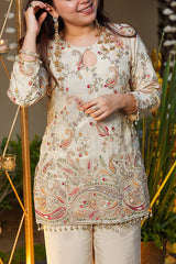 Women Cream French Crepe Embroidery Co-Ord set