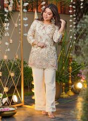 Women Cream French Crepe Embroidery Co-Ord set