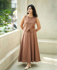Women Bronze Cotton Top and Skirt set
