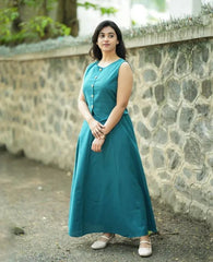 Women Teal Blue Cotton Top and Skirt set